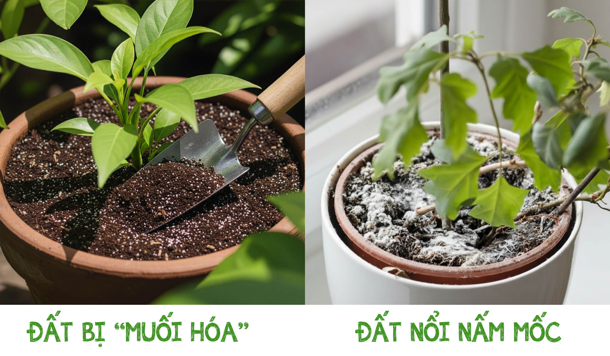 cây bị muối hóa và nấm mốc