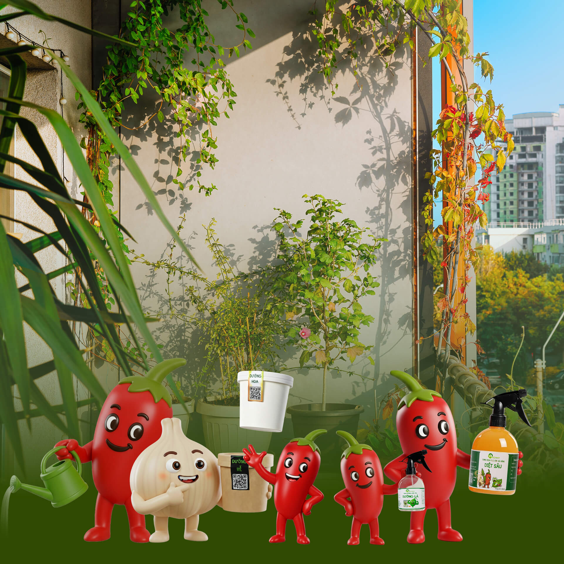 chăm sóc cây trồng ban công mùa nắng