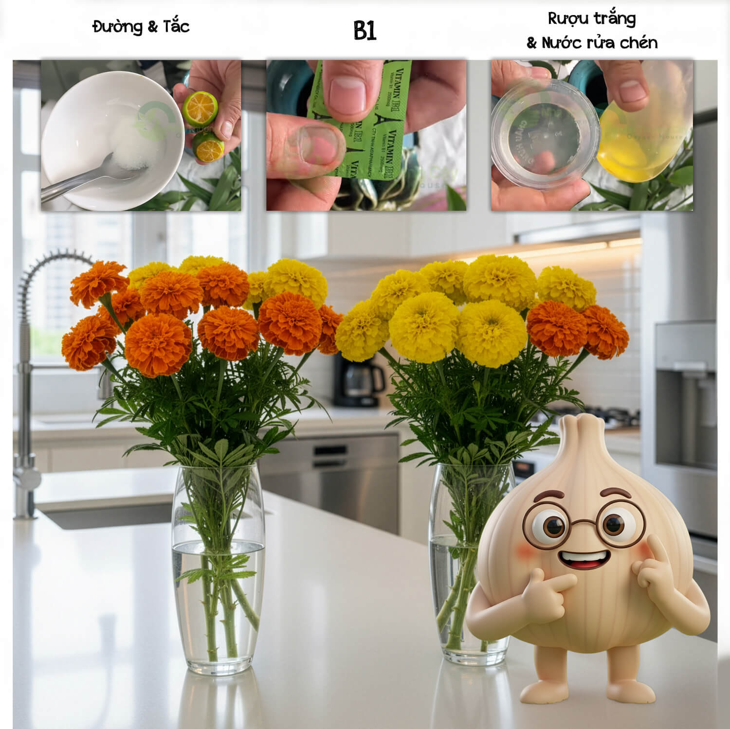 tuyệt chiêu Mẹo cắm bông bàn thờ Ông Táo Nước trong veo, bông tươi rói cả tuần